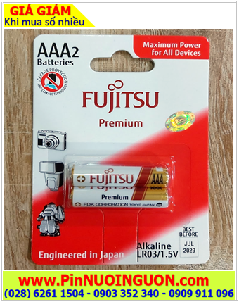 Fujitsu LR03(2B)FP; Pin AAA 1.5v Fujitsu Premium Alkaline LR03(2B)FP, Vỉ 2viên - Xuất xứ Indonesia 